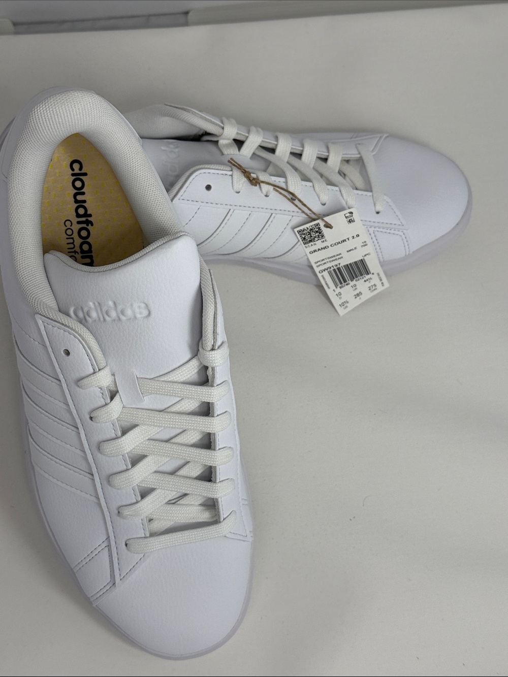 adidas White Low-Top Cloudfoam Comfort Sneakers Grand Court 2.0 comes with box
